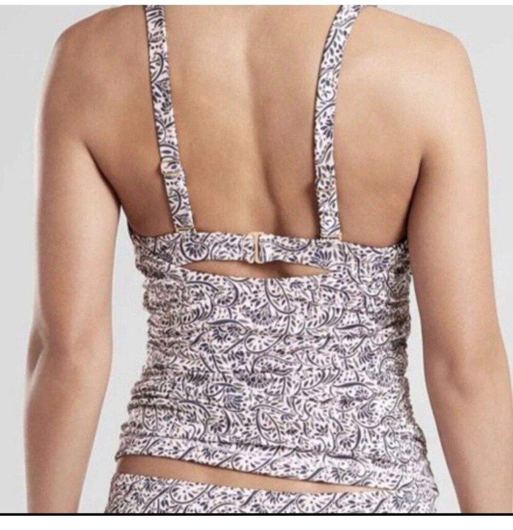 Athleta Brown & White Tankini Swim Top Aqualuxe Batik Jacobean 34D/DD Pool Beach - Picture 3 of 9